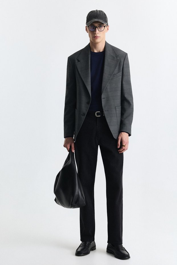 Plaid Relaxed-Fit Blazer Jacket