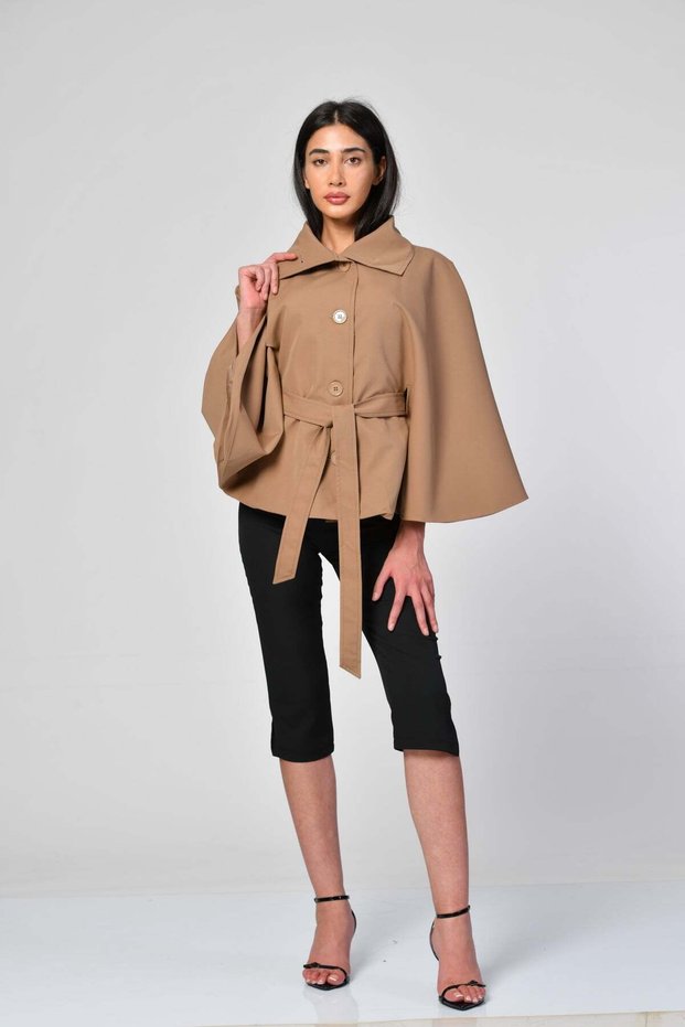 EYYO Cape with Sleeve Tie-Detail - Brown-Brown - M/L
