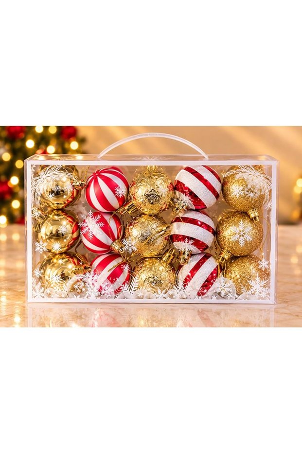 Red, White, and Glittery and Striped Christmas Tree Ornament Set (Set of 15)