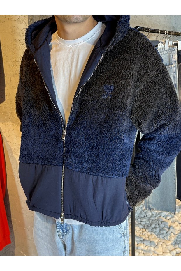 Navy Blue Plush-Lined Fleece Jacket