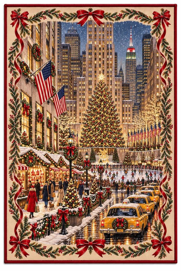 ETA New Year's-Themed Patterned Woven Woven-Back Rug eta4471