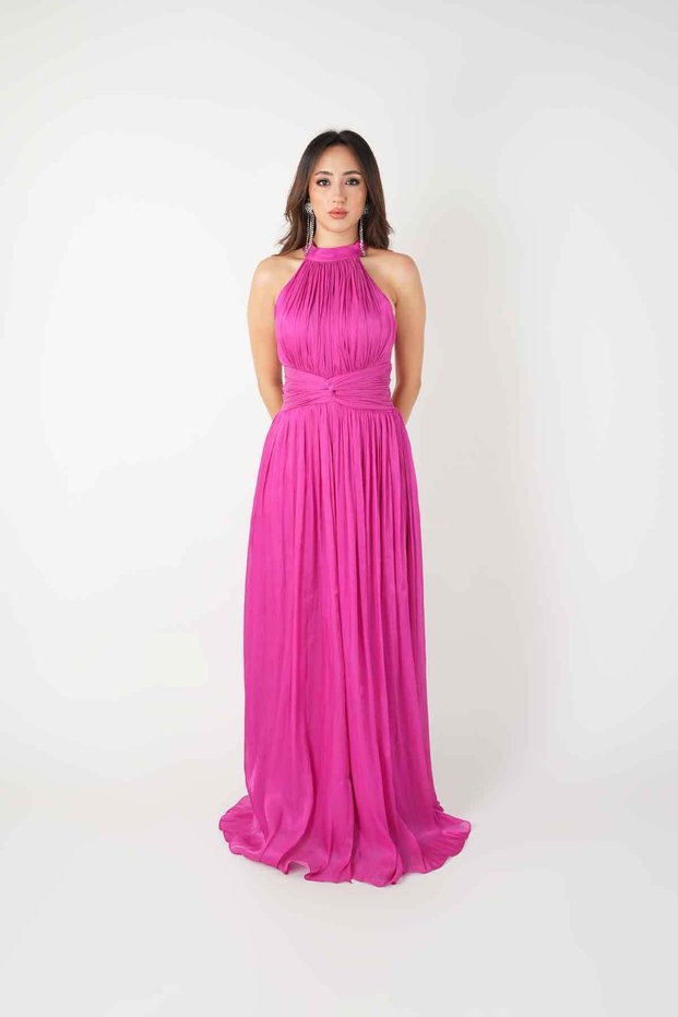 Chiffon Gauze Evening Gown with Corset - Fuchsia
