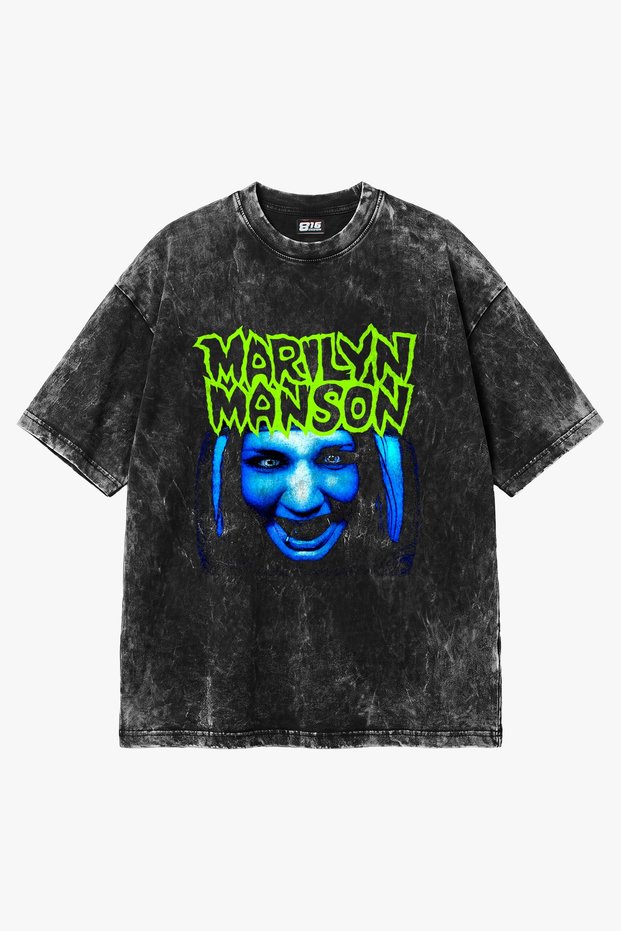 M. Manson Printed Vintage Washed Black Oversized T-Shirt