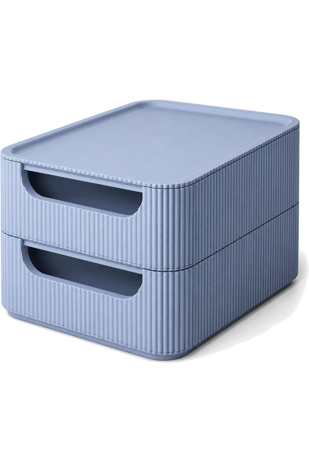 Stackable 2-Drawer Desk Organizer, Makeup, Jewelry and Office Supplies, Minimalist Matte, Dusty Blue