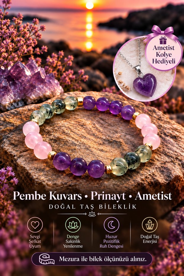 Amethyst, Rose Quartz, Prinayt (Comes with a Necklace as a Gift) Dorika Tarnish-Resistant Connector Natural Stone Bracelet