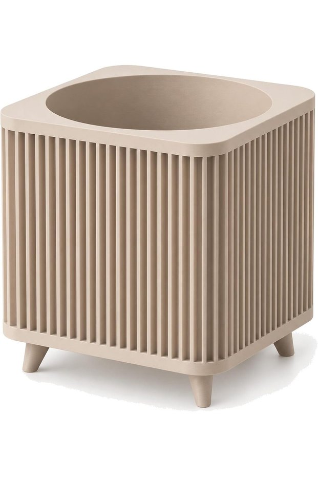 Ribbed Square Planter with Legs, 12.5 cm Opening, Modern Mid-Century Plant Pot for Indoor Plants