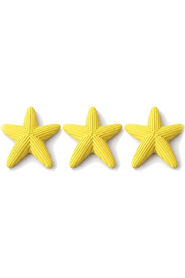 Minimalist Starfish Decorations Set of 3, 10 cm Ribbed Coastal Table Ornaments, Summer Gift, Yellow