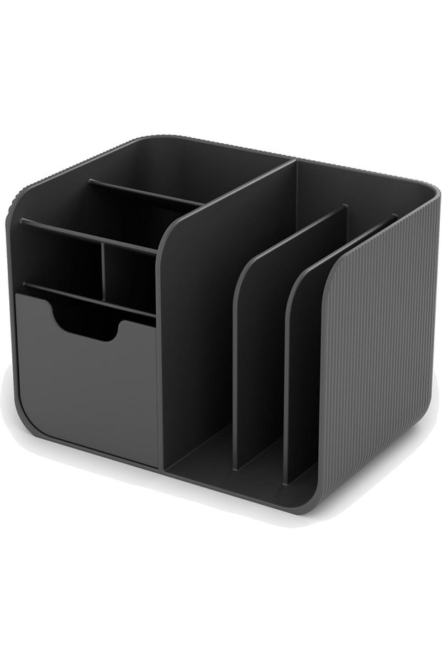 Desk Organiser with Drawer and Notebook Slots, Pen Compartments and Small Storage Drawer, Black