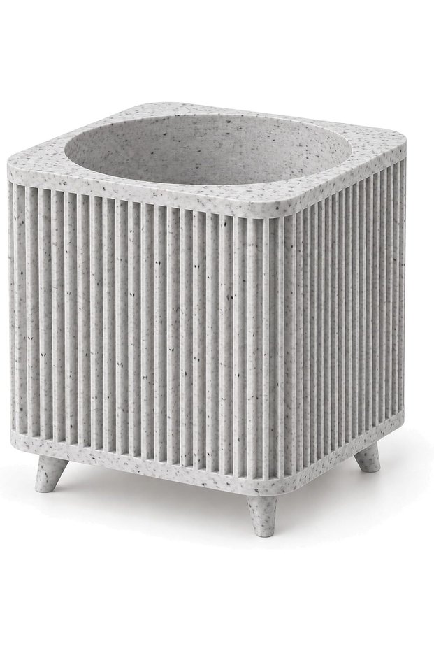 Ribbed Square Planter with Legs, 12.5 cm Opening, Modern Mid-Century Plant Pot for Indoor Plants