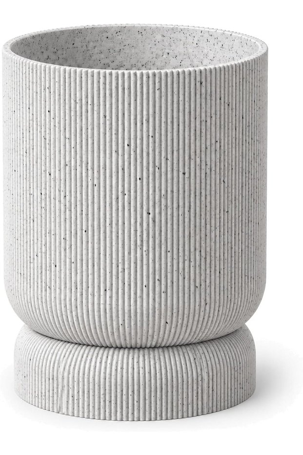 Large Ribbed Planter with Twist-Lock Drip Tray, 13.2 cm Opening, Marble