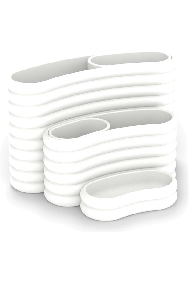 Ribbed Desk Organiser Set of 3 with 2 Removable Inserts, Vanity and Bedside, White