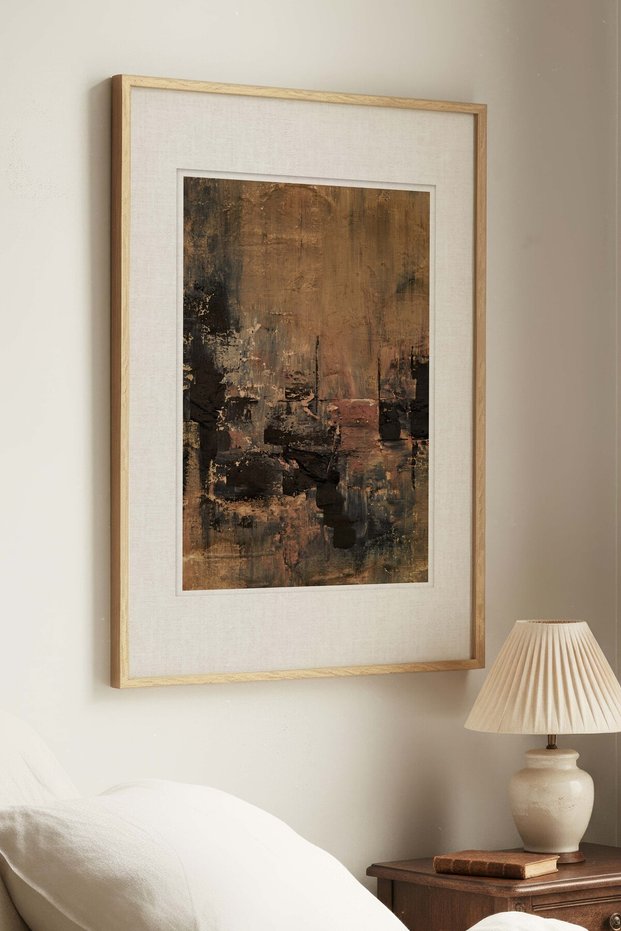 1 NATURAL WOOD-FRAMED SOFT SPATULA "AUTUMN MELANCHOLY" THEMED VINTAGE PAINTING