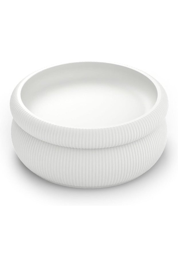 Round Stackable Desk Organiser with Tray and 2 Dividers, Ribbed Storage Container for Keys, White