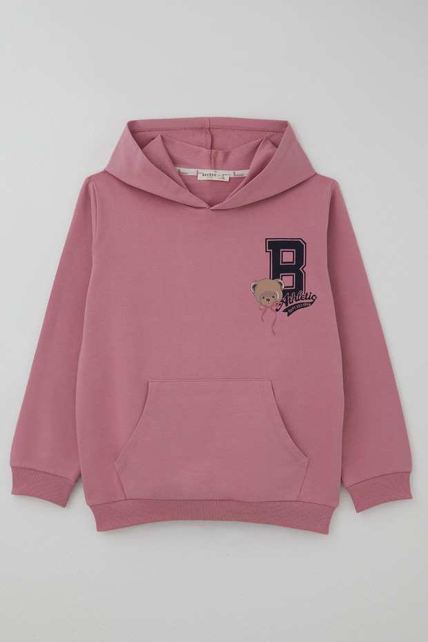 Girls' Sweatshirt with Cute Little Bears Printed on the Back Detail, Ages 8–14, Rose Pink
