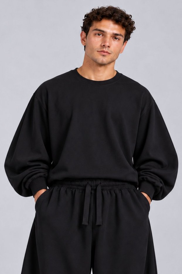 Battal Boy Unisex Crew Neck Oversized Sweatshirt, Black
