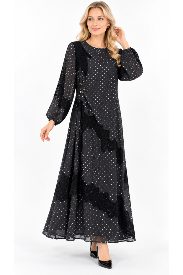 Guipure Lace Polka Dot Dress, 50% Silk, 50% Viscose, Full-Length, Length: 140 cm