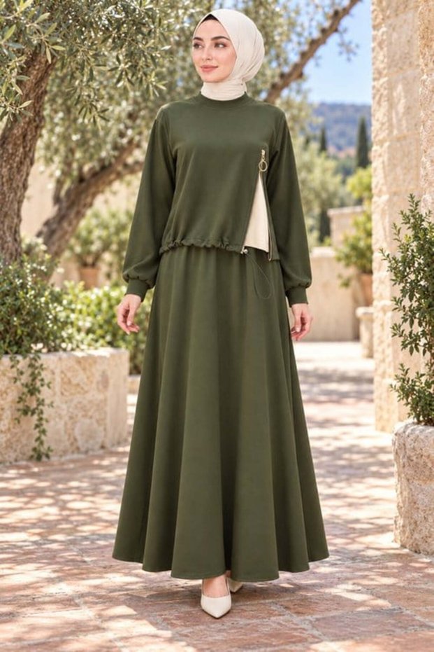 TWO-STRAND SET WITH ZIP DETAIL—KHAKI