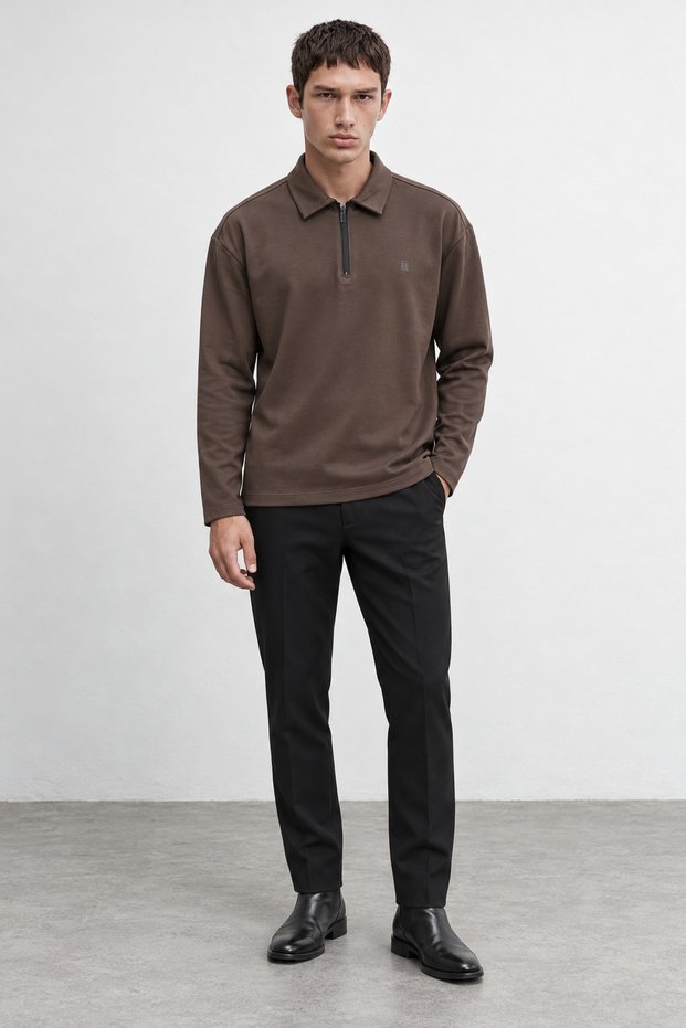 Coffee Polo Collar Half-Zip Cashmere Men's Sweatshirt | Mew2311657-1