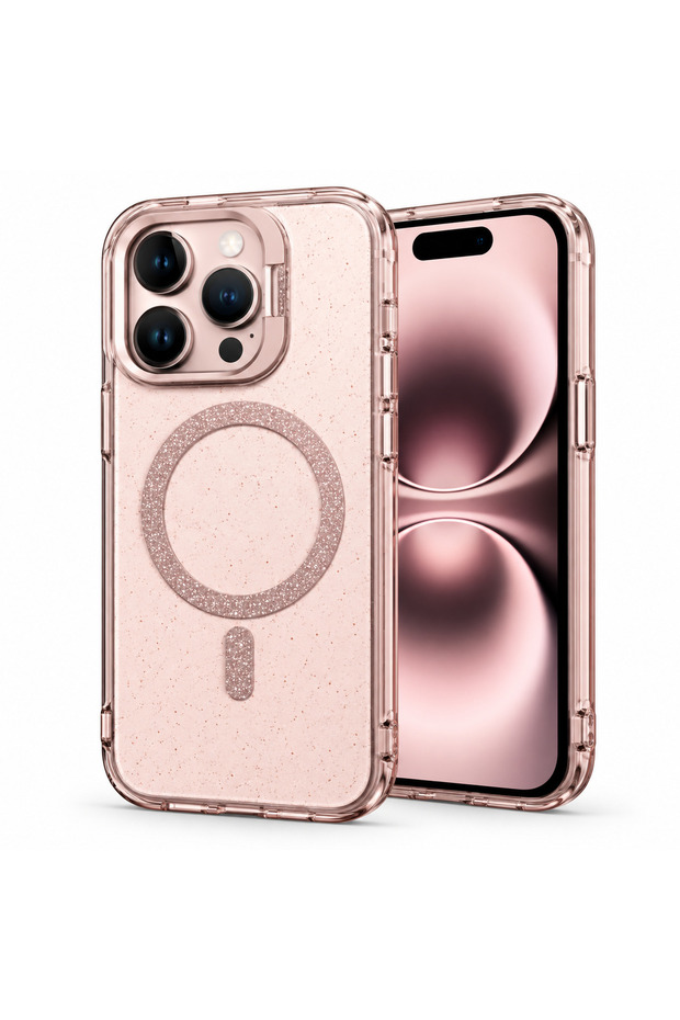 غطاء متوافق مع هاتف Apple iPhone 15 Pro Max، موديل SparkMag Luxe باللون الوردي.