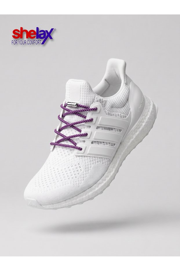 Smart Shoe Laces with Round Metal Caps and Lock - Mottled Purple