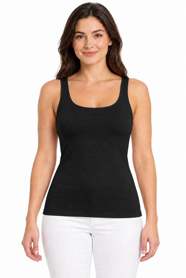 Women's Black Bamboo Athlete Wide Strap Round Neck Plain Underwear Athlete