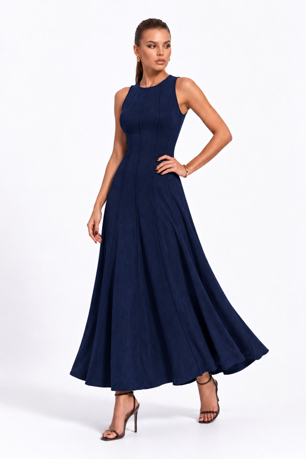 Women's Minimalist Design A-Line Suede Fabric Dress