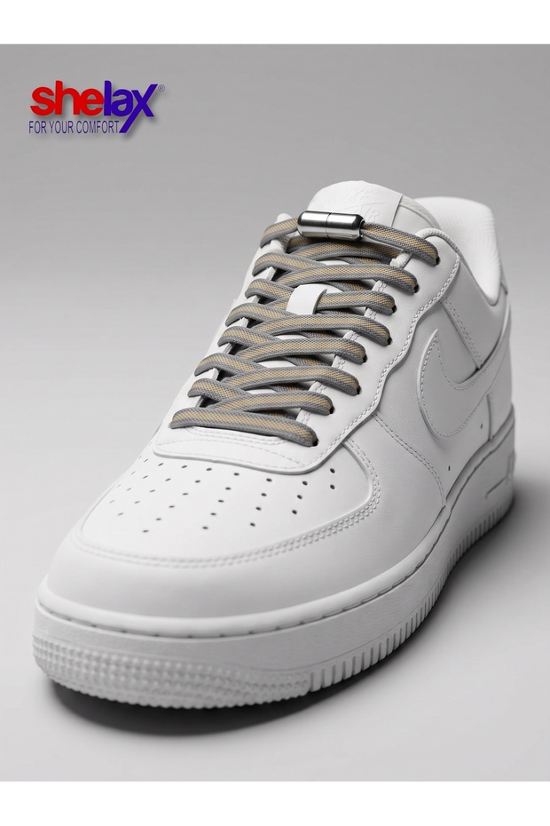 Flat Metal Capsule-Lock Smart Shoelace - Gray and Yellow Striped
