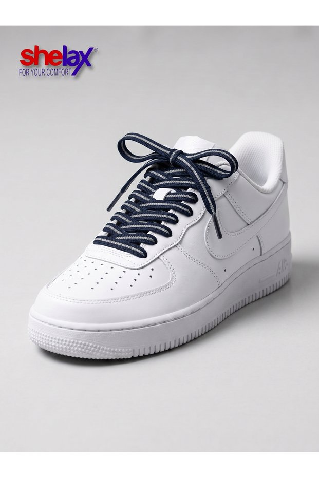 Flat Smart Shoelaces - Navy and Gray Striped