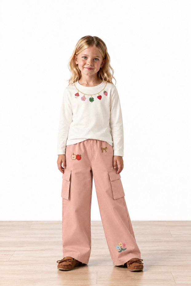 Tiny Stories Gabardine Cargo Pants with Wide-Legged Design - Salmon