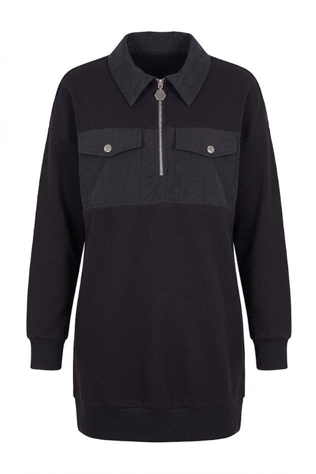 Black - Pocket Detail Zipper Tunic BLACK