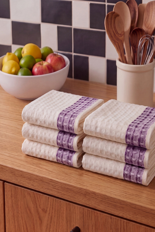 Set of 6 Waffle-Weave Kitchen and Hand Towels, Dish Towels | Highly Absorbent, Quick-Drying | 30x50 cm