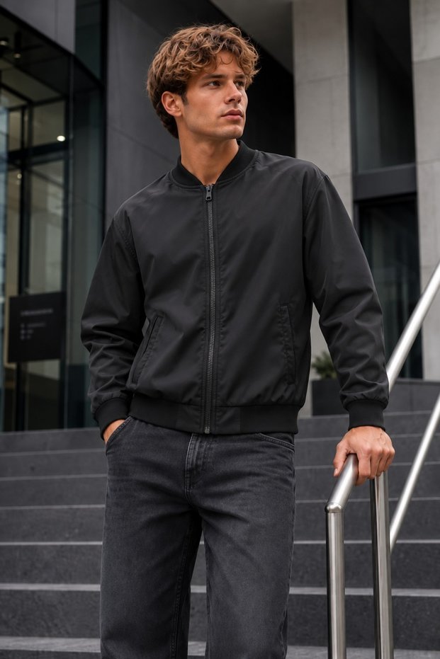 Men's Black Everyday Raincoat with Zipper