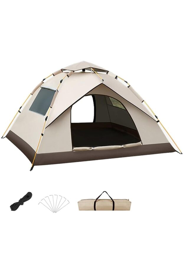 Camping tent, suitable for 2-4 people, portable outdoor easy-setup tent with storage bag, ideal for outdoor activities, beach, camping, hiking, and travel (Quicksand Gold)