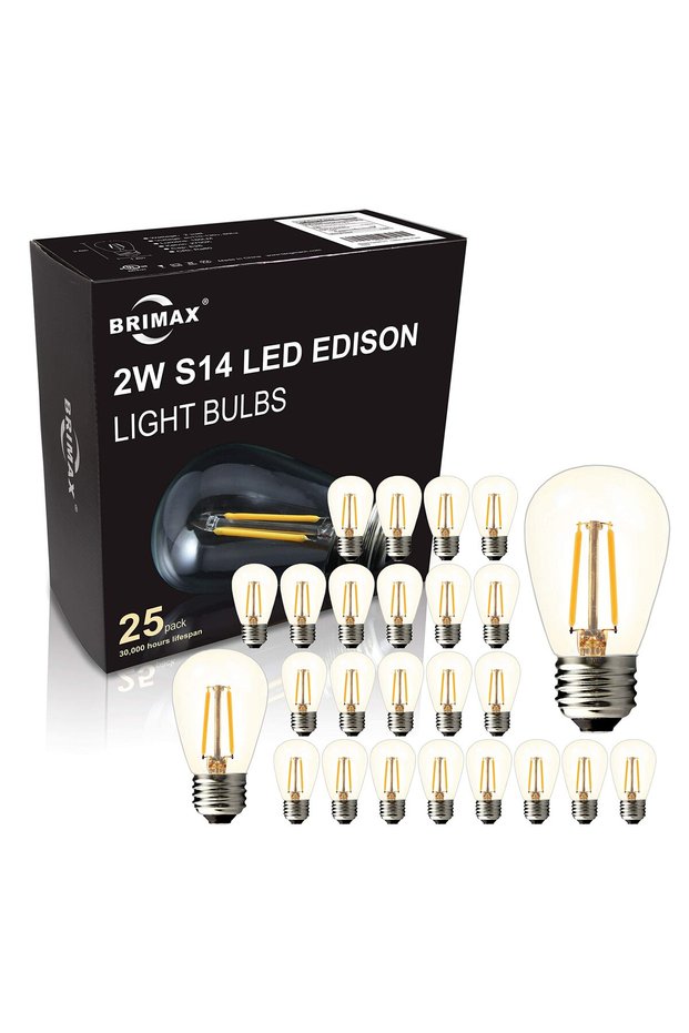 25PACK 2W S14 LED Outdoor Edison Light Bulbs for String Light Replacement, E27 Medium Screw B