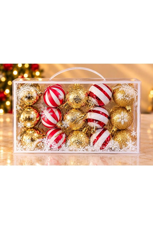Red, White, and Glittery and Striped Christmas Tree Ornament Set (Set of 15)