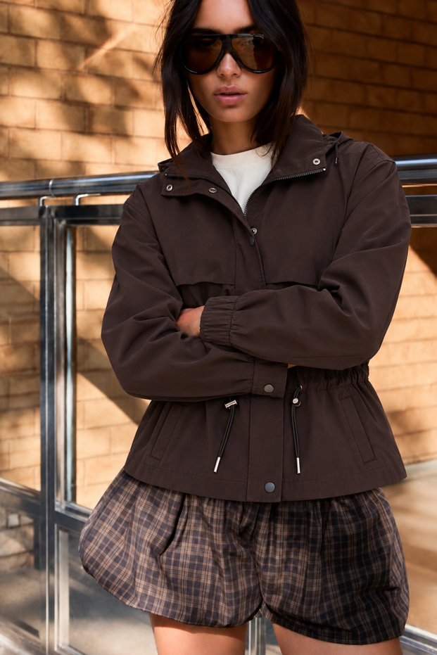 Women's Casual Brown Ruched Belted Coat