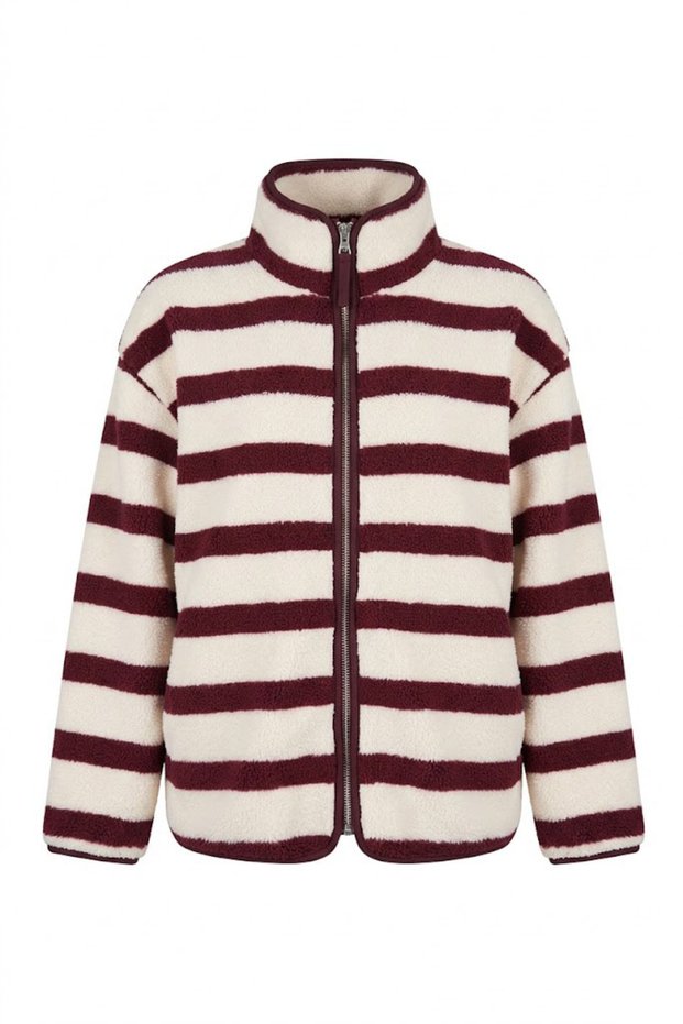 Burgundy/Ecru - Side-Zip Closure Jacket Burgundy/Ecru
