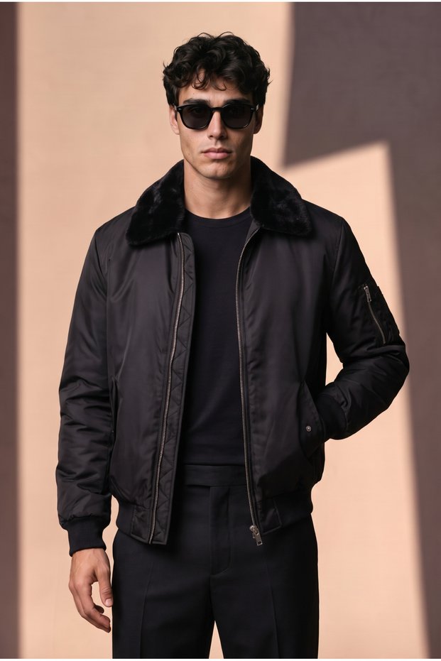 Casual Fur Collar Bomber Jacket