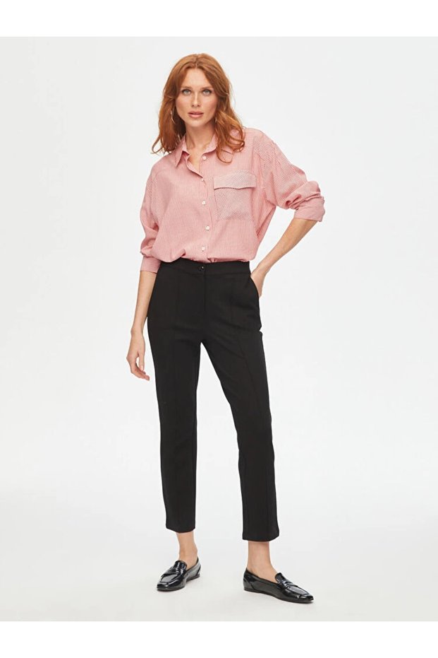 Women's Front-Slit Slim Fit Knit Black Pants B00089
