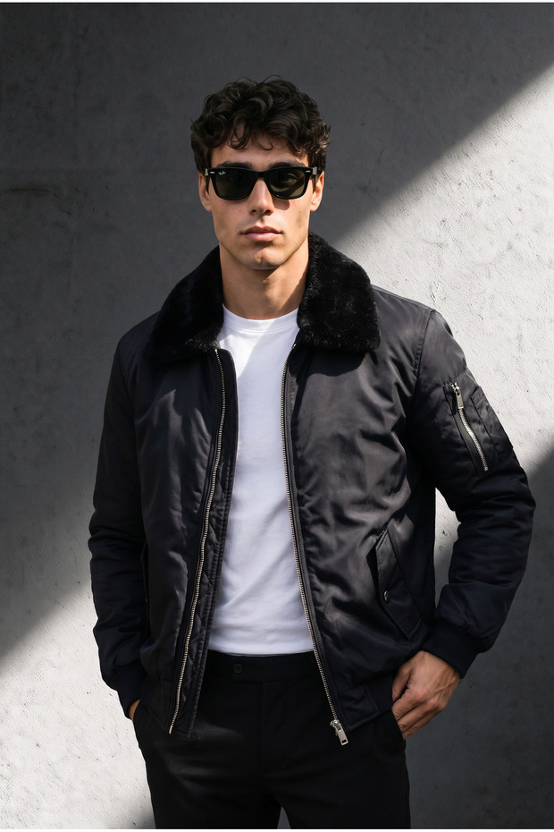 Premium Fur Collar Bomber Jacket