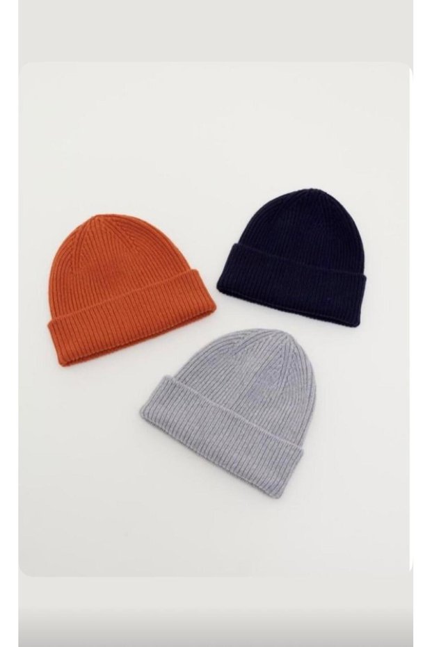 Unisex Foldable Orange-Black-Gray 3-Piece Beanie Set