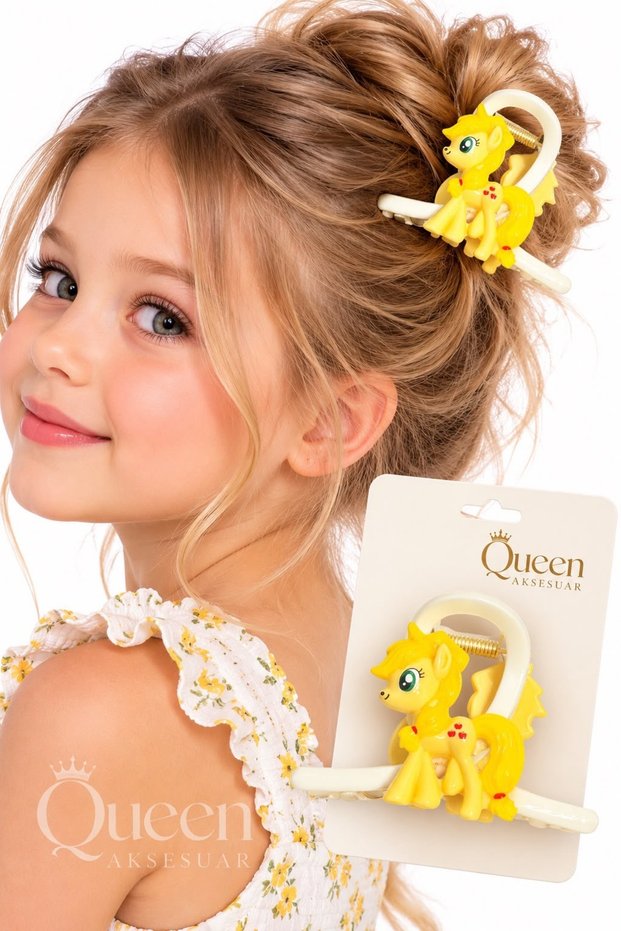Cute Yellow Pony Hair Clip with Mandal Design, for Adults and Children.