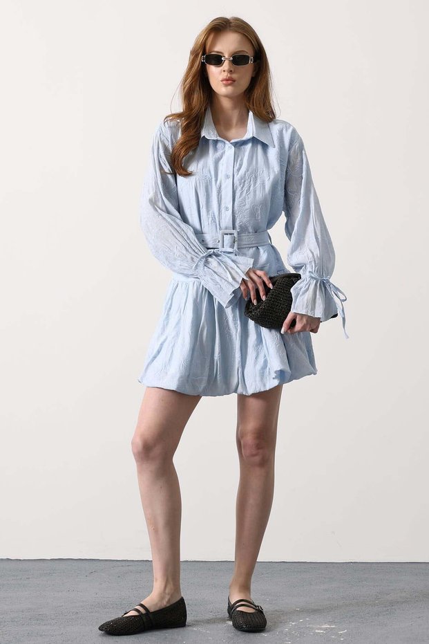 Embroidered Li Belt Li Mini Shirt Dress