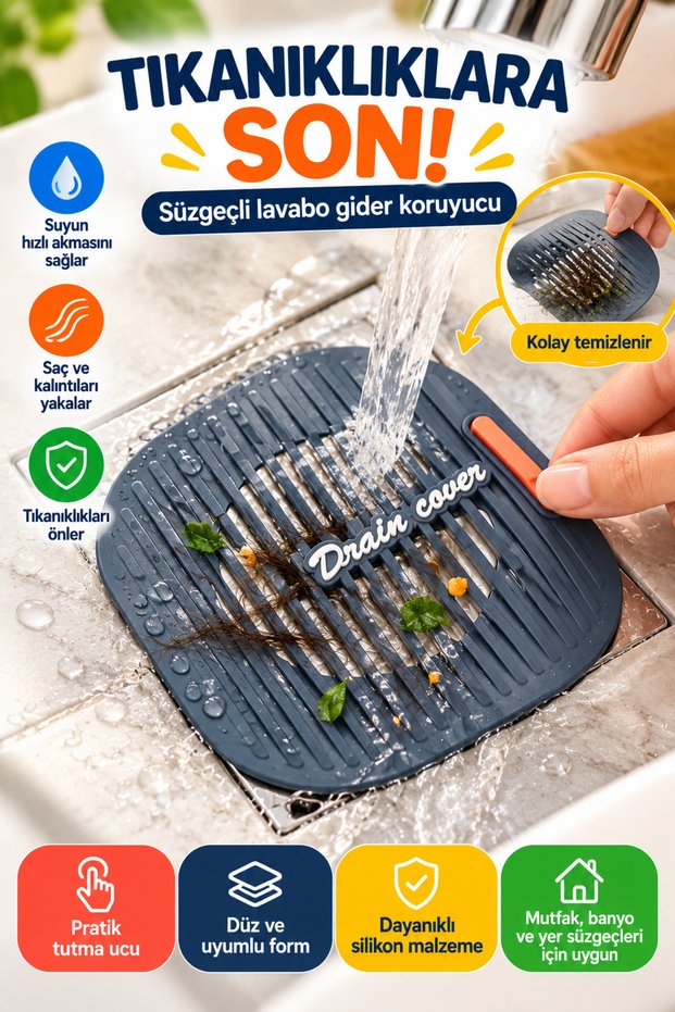 Gray Sink Drain Protector Silicone Mat, Hair Catcher, Anti-Clogging, Bathroom and Kitchen Floor Drain.