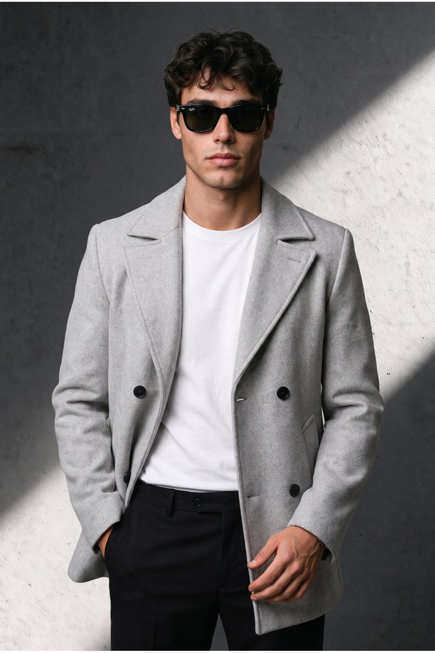 Men's Casual Double-Breasted Midi Length Cashmere Coat - Modern Cut