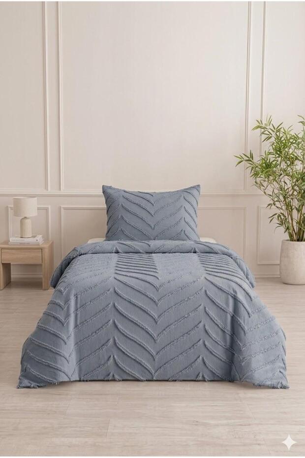Scandinavian Grey Single Bedspread 180 X 240 cm and 1 Pillow