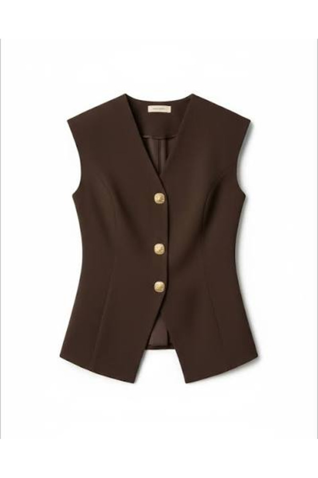 3 gold button v-neck vest