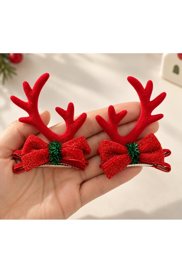 New Year-Themed Reindeer Antler Hair Clips for Children – Set of 2
