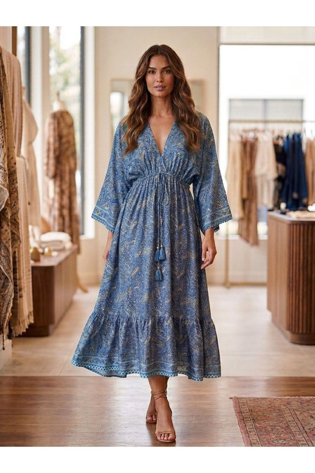 Imported Silk Ethnic Pattern Dress