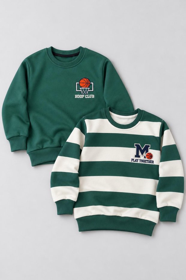 Boys' 2-Piece Winter Sweatshirt with Print and Embroidery Details.